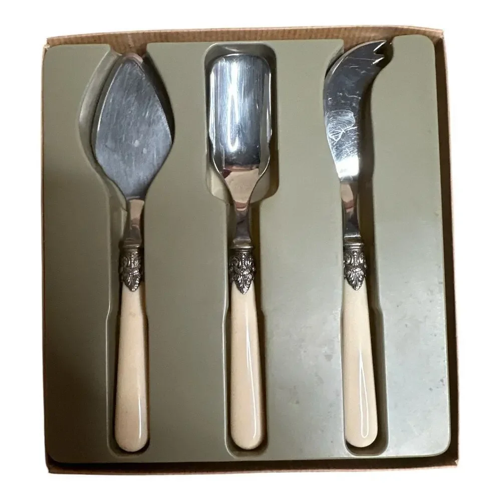Napoleon Ivory Plastic Handle Cheese Jam Pate 3 PC Serving Set Utensils
